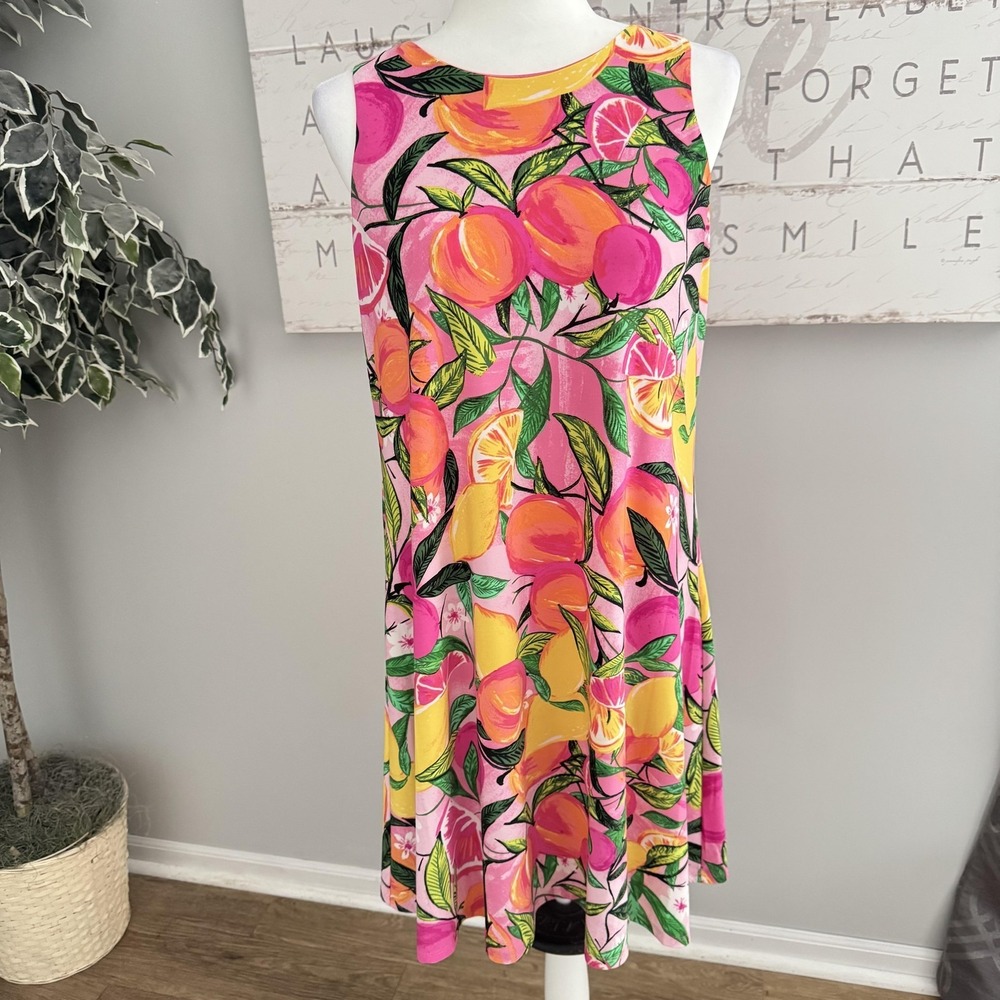 Pappagallo Dress Womens M Fruit‎ Print Sleeveless Swing Sundress Travel Summer